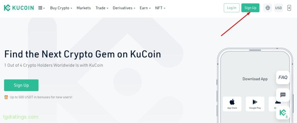 Página de inicio de KuCoin