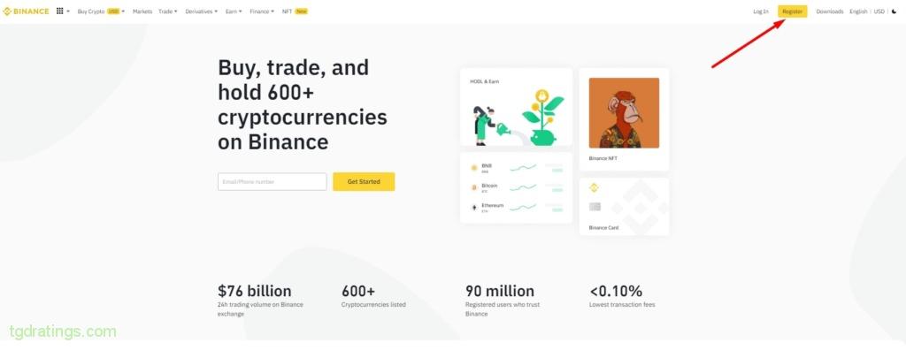  Inicio de registro en Binance