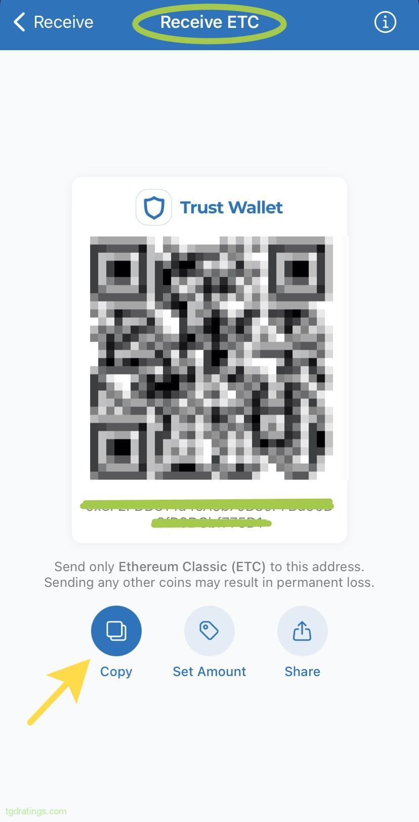 Cómo retirar ETC a la billetera de Trust Wallet: paso 2