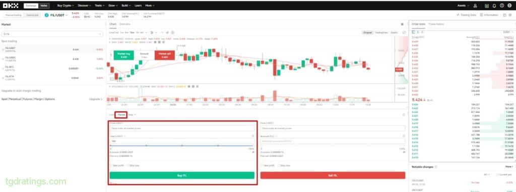 Establecer una órden para comprar FIL en OKX