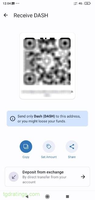 Dirección DASH en Trust Wallet