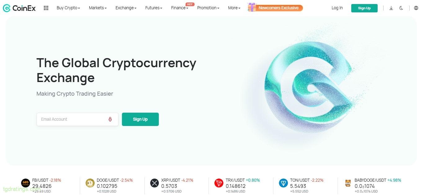 Página de inicio de CoinEx