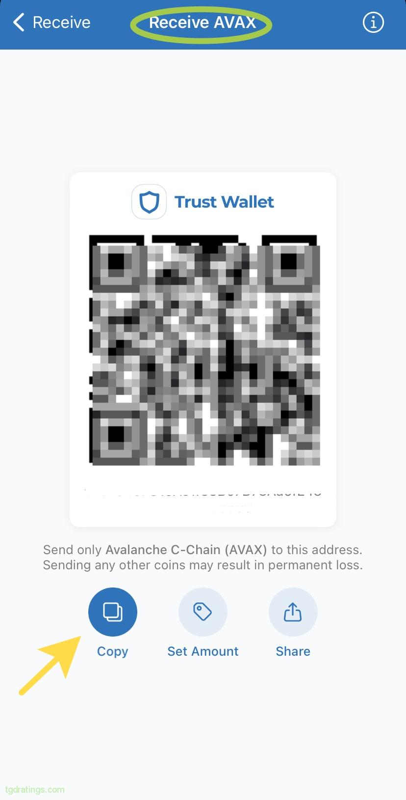 Jak wypłacić AVAX do Trust Wallet: krok 3