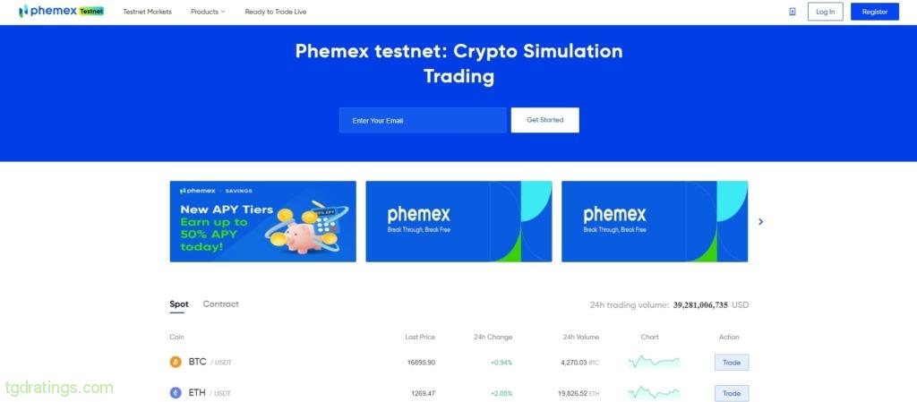Страница Phemex Testnet