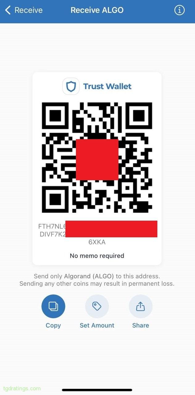 Адрес для ALGO в кошельке Trust Wallet