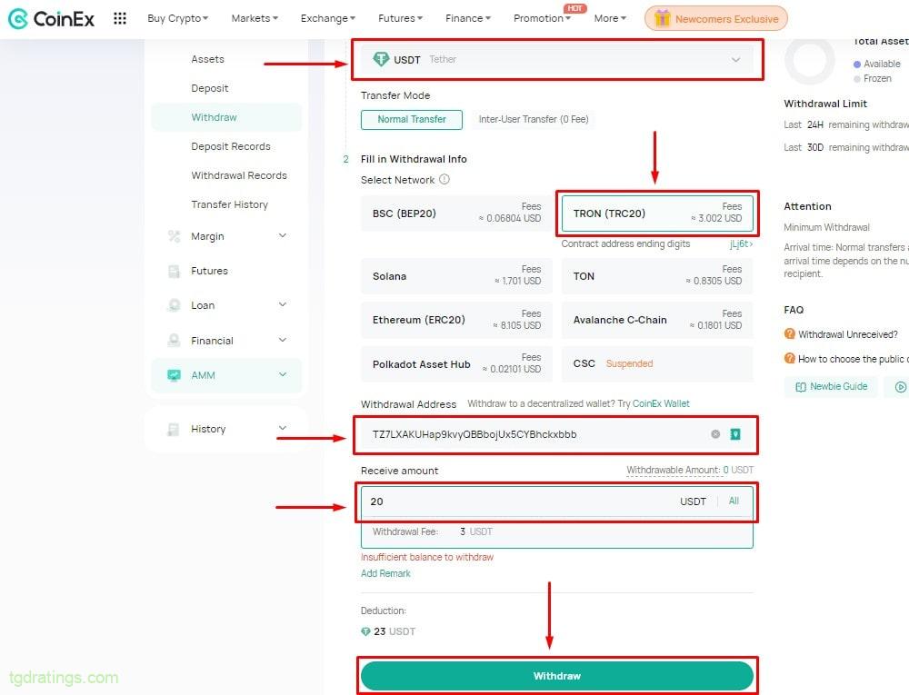  Zgłoszenie wypłaty (CoinEx)