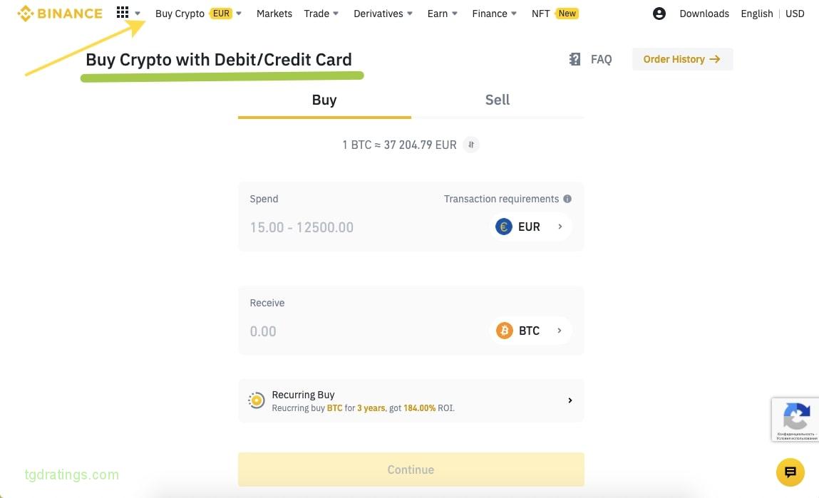 Buying crypto by fiat with a card