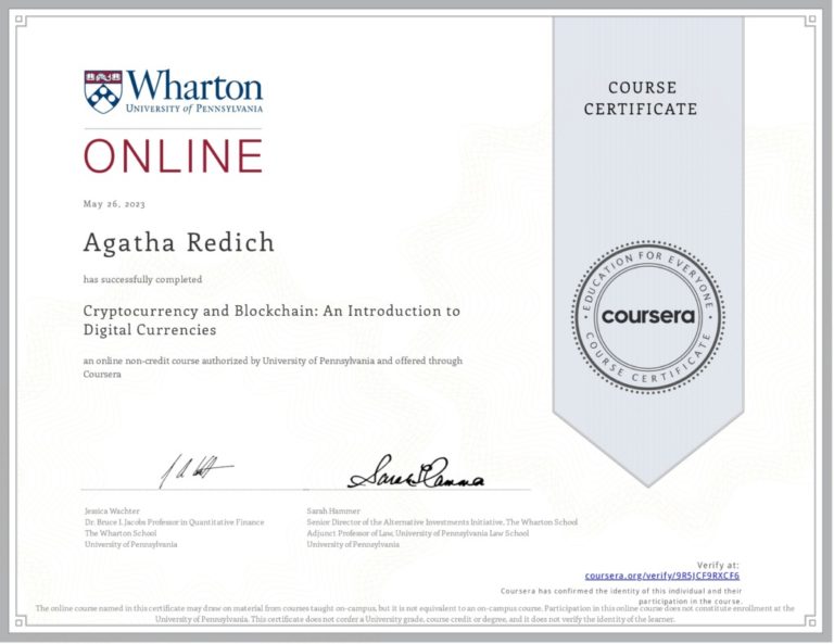 Agata Redich Certificate 1