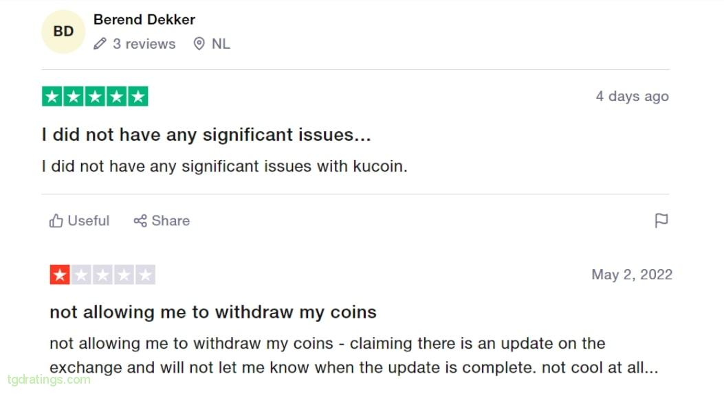Trustpilot.com reviews about the exchange Kycoin