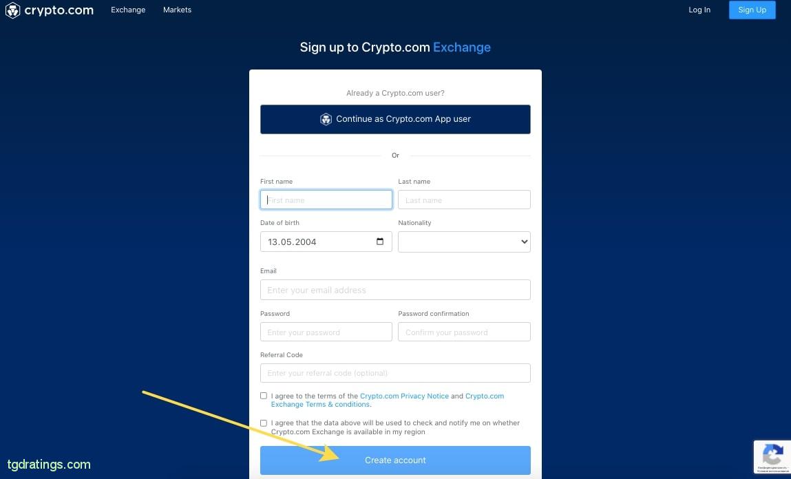 crypto.com registration form 
