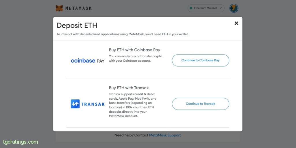 MetaMask recharge from card