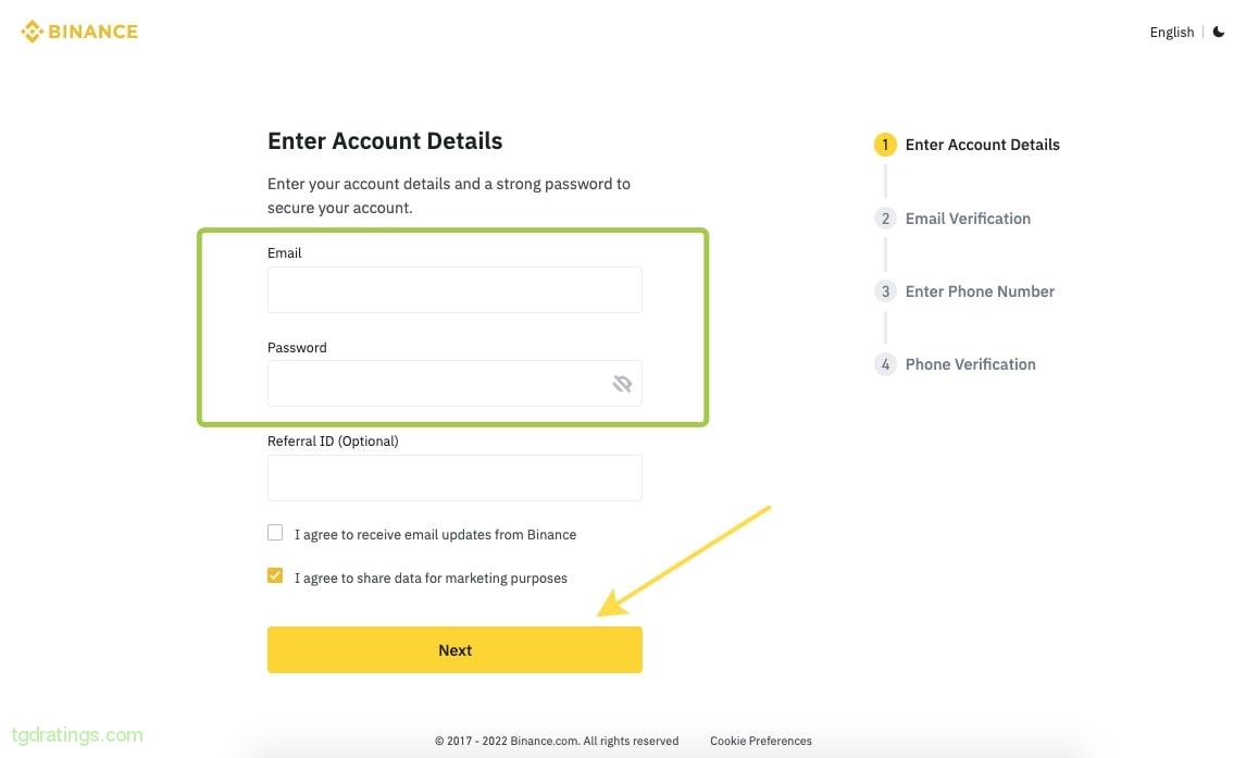 Binance Registration Form