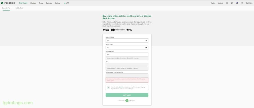 Filling out the form to buy cryptocurrency from a card