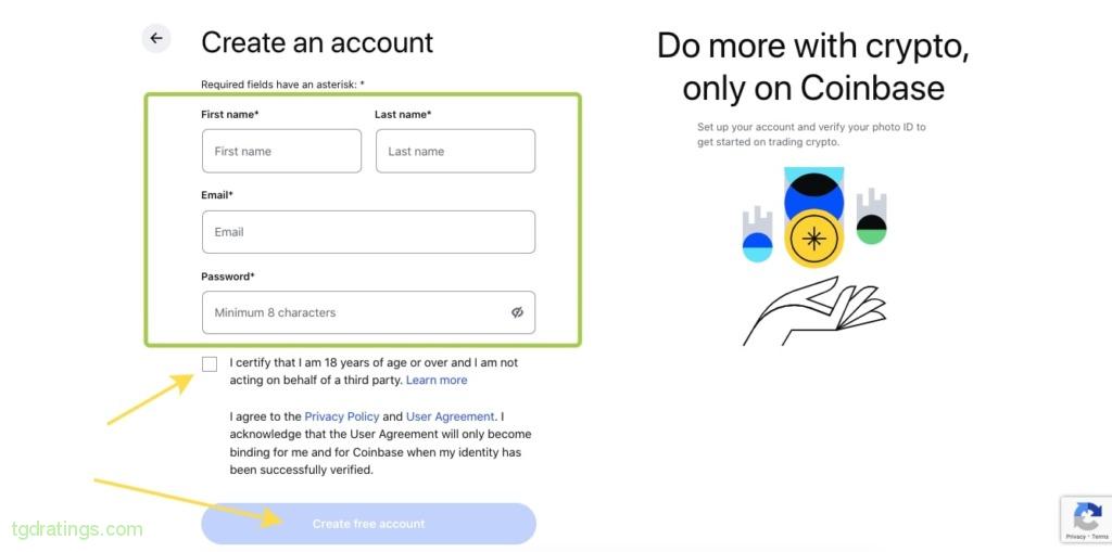 Coinbase registration form