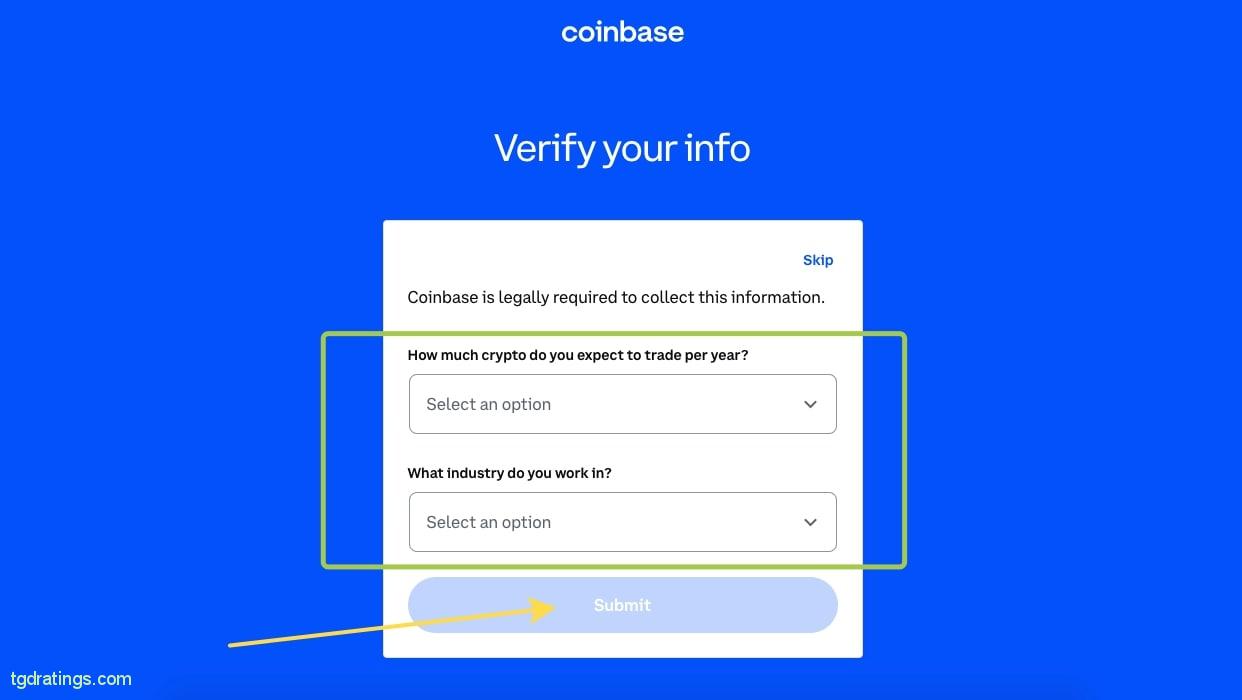 Collect information about a new Coinbase user 