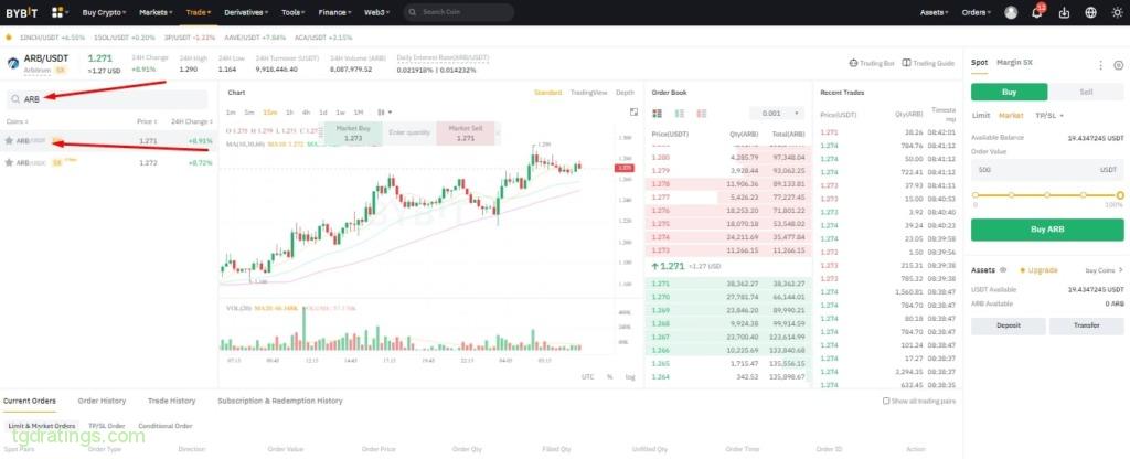 Select cryptocurrency and trading pair