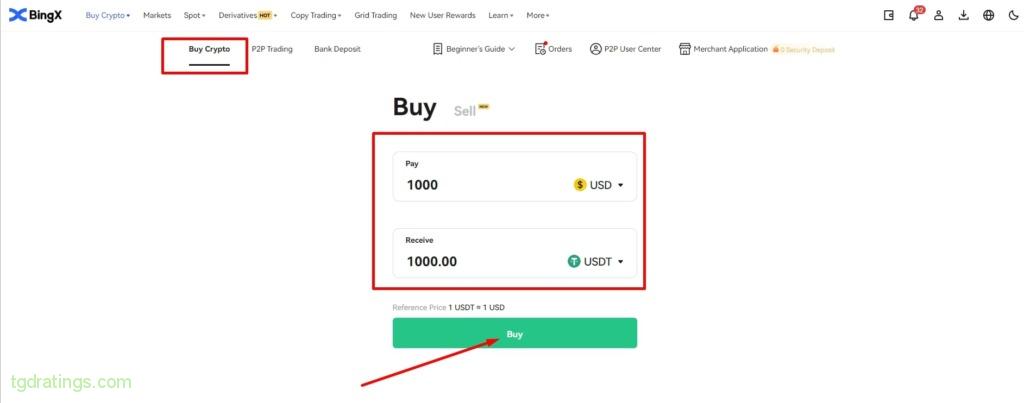 Start of purchasing cryptocurrency for fiat